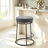 FREKEN Swivel Bar Stools Set of 1, 26 Inch Upholstered Linen Fabric Counter Stools with Metal Legs and Footrest for Kitchen Island, Grey