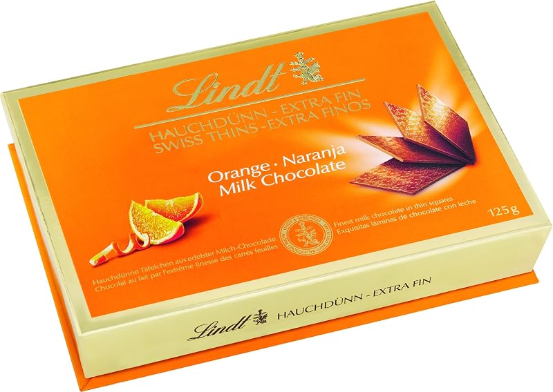 Swiss Thins Chocolate de leite e laranja, folhas de chocolate extra finas, chocolate negro fino, 125G