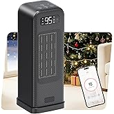 MORENTO Space Heaters for Indoor Use, Electric Portable Heater for Bedroom with Thermostat, WiFi Voice Control, 36dB Quiet 4 Modes 12H Timer, 1500W PTC Ceramic Heater for Office Home 1Pack Black