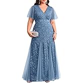 Plus Size Formal Dress - Evening Gowns Wedding Guest Mother of The Bride Sequin Lace Mermaid Tulle Hem Prom Long Dress