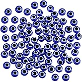 pson 250pcs 8mm Evil Eye Beads, Blue Flat Round Evil Eye Spacer Beads for DIY, Art Craft, Bracelet, Necklace, Earrings Making