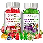 Sugar-Free Fruits & Veggies Gummies, Super Greens with 23 Fruits & 25 Veggies, Multivitamin Minerals & Fiber, Vegan Fruit & Vegetable Supplement for Adults, 120 Gummies, 2 Month Supply