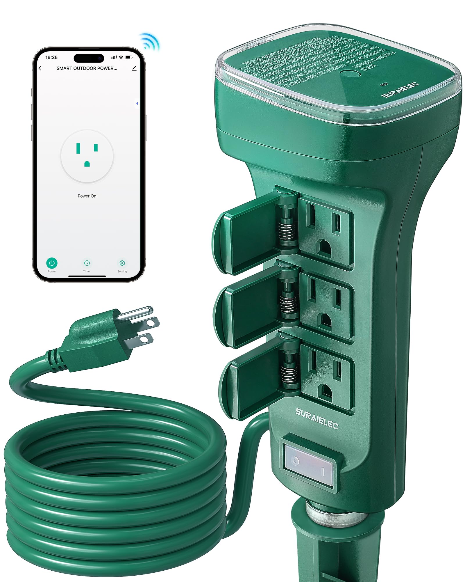 Photo 1 of SURAIELEC Outdoor Smart Plug, 6 Outlet WiFi Power Stake Light Timer, 6FT Extension Cord, Electrical Power Strip Weatherproof for Patio Lights, Christmas Decorations, Alexa/Google Assistant Compatible