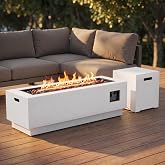 Garvee 48 Inch Outdoor Fire Pit Fire Table | Propane Fire Pit Table 50,000 BTU with Hidden Tank Box, Lava Rocks &amp; 304 Stainless Steel Burner, Rectangular Gas Fire Pit for