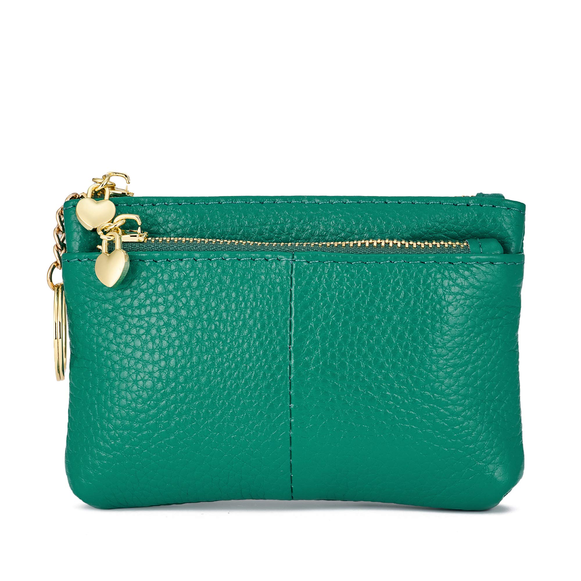 ZOOEASS Women Genuine Leather Zip Mini Coin Purse with Key Ring Triple Zipper Card Holder Wallet, Jade, Small, Everyday