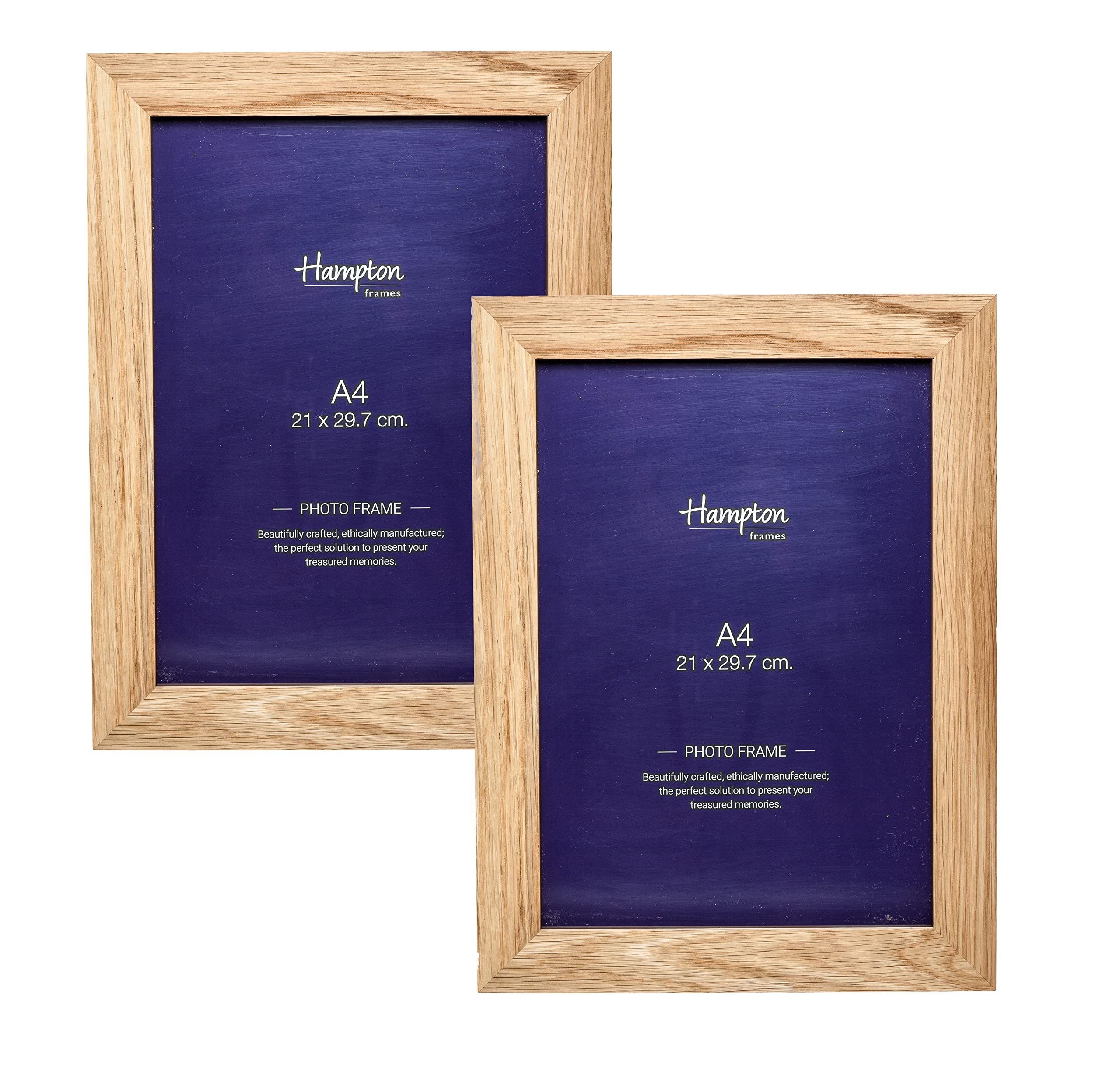 Hampton Frames, Picture Poster Photo Display Frame, A4 (21x29.7cm), Natural Oak, Polished Wood, 2 Pack | Acrylic Front, Freestanding or Wall Mount | Rectangular, Drop-In Back, Home Decor