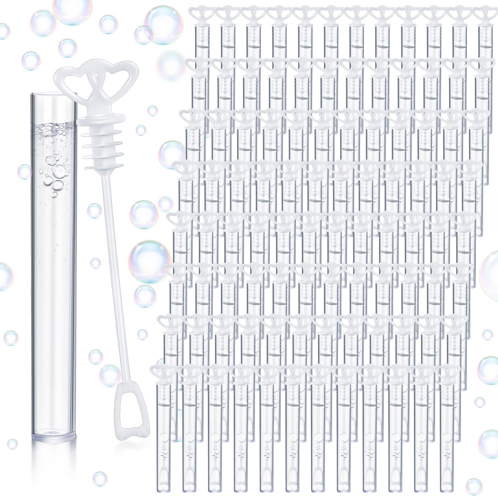 Photo 1 of **INCOMPLETE, LEAKING ITEMS** PullCrease 150 Pcs Bubble Wands Bulk for Wedding Party Mini Heart Wand with Bubble Solution for Wedding Bridal Showers Valentine Anniversary Birthday Supplies(White,Double Heart)