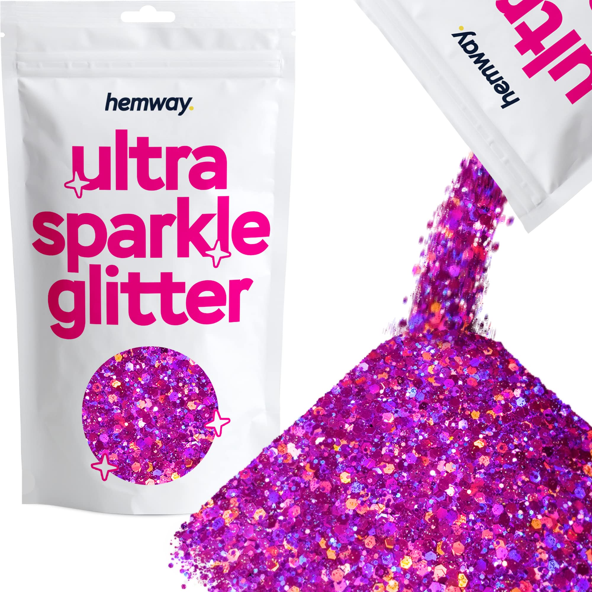 Hemway Ultra Sparkle Glitter Fuchsia Black Holographic Mix 100g Mixed | Glitter for Arts & Craft, Makeup, Nail Art, Crafting, Card Making, Sparkle Decoration