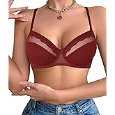 Avidlove Women's Bras Underwire Sexy Lace Sheer Ultra Light Everyday Lingerie Bras Burgundy S