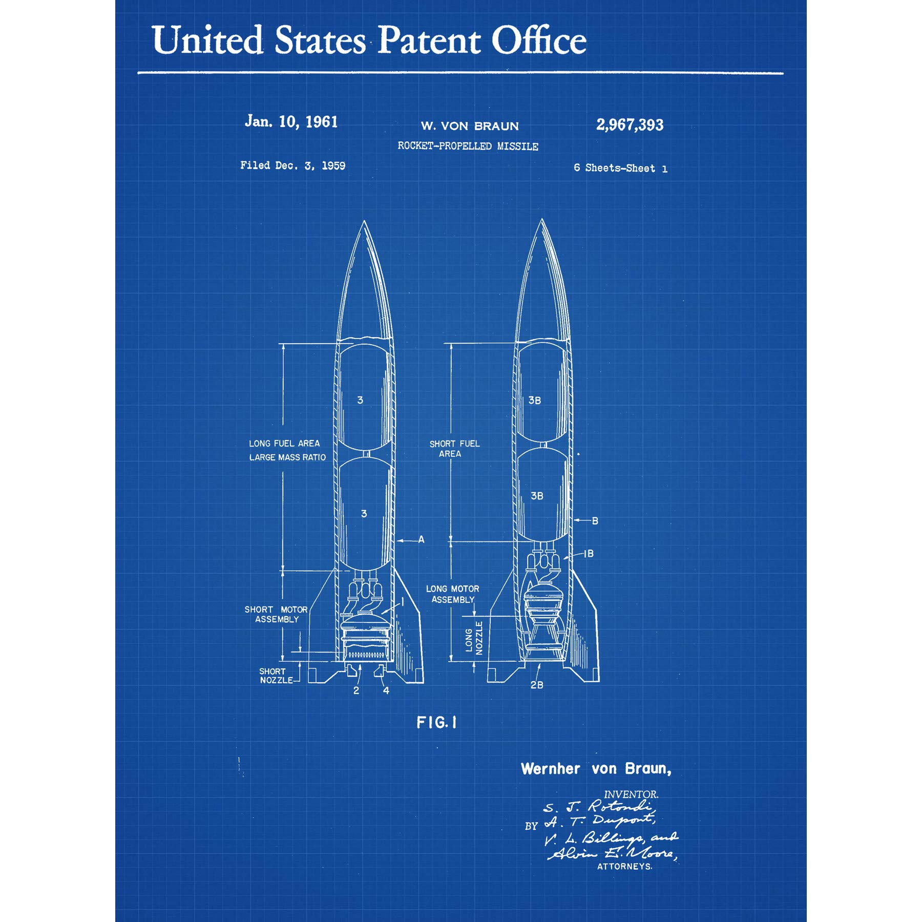 Artery8 Von Braun US Army Rocket Propelled Missile 1961 Patent Premium Wall Art Canvas Print 18X24 Inch