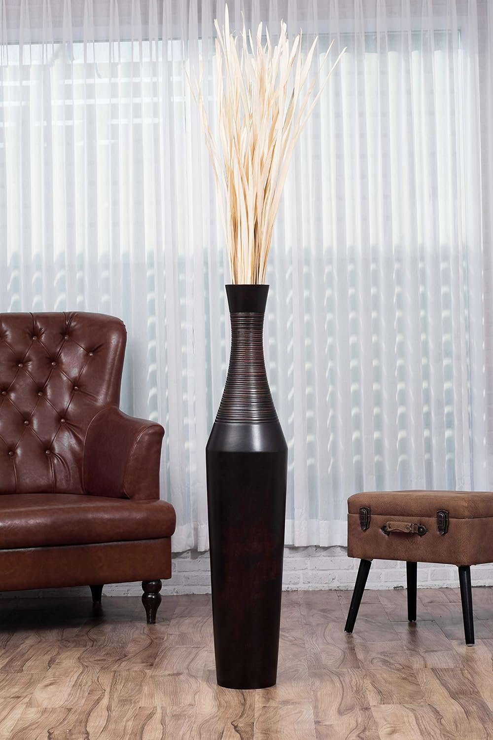 Leewadee Tall Big Floor Standing Vase For Home Decor 112 cm, Mango Wood ...