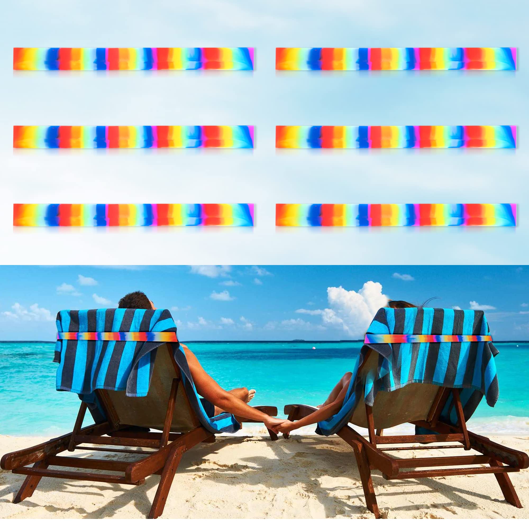 Kaket Elastic Beach Chair Clips Bands 6PC, Beach Towel Holder Rubber Elastic, Beach Chair Bands for Towel, Beach Chair, Pool, Cruise Chairs (6 PCS, Style 3)