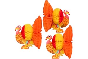 GEEFUUN 3 Piece Thanksgiving Tissue Turkey Decorations for Harvest Party Table Centerpiece Accessories