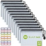 12 Pcs Plastic Mesh Zip File Bags, Waterproof Tear-Resistant Document File Folders, B8 Size Zipper Documents Pouch Document O