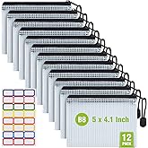 12 Pcs Plastic Mesh Zip File Bags, Waterproof Tear-Resistant Document File Folders, B8 Size Zipper Documents Pouch Document Organizer Bags for School Office Home Travel Storage(5×4.1 Inch)