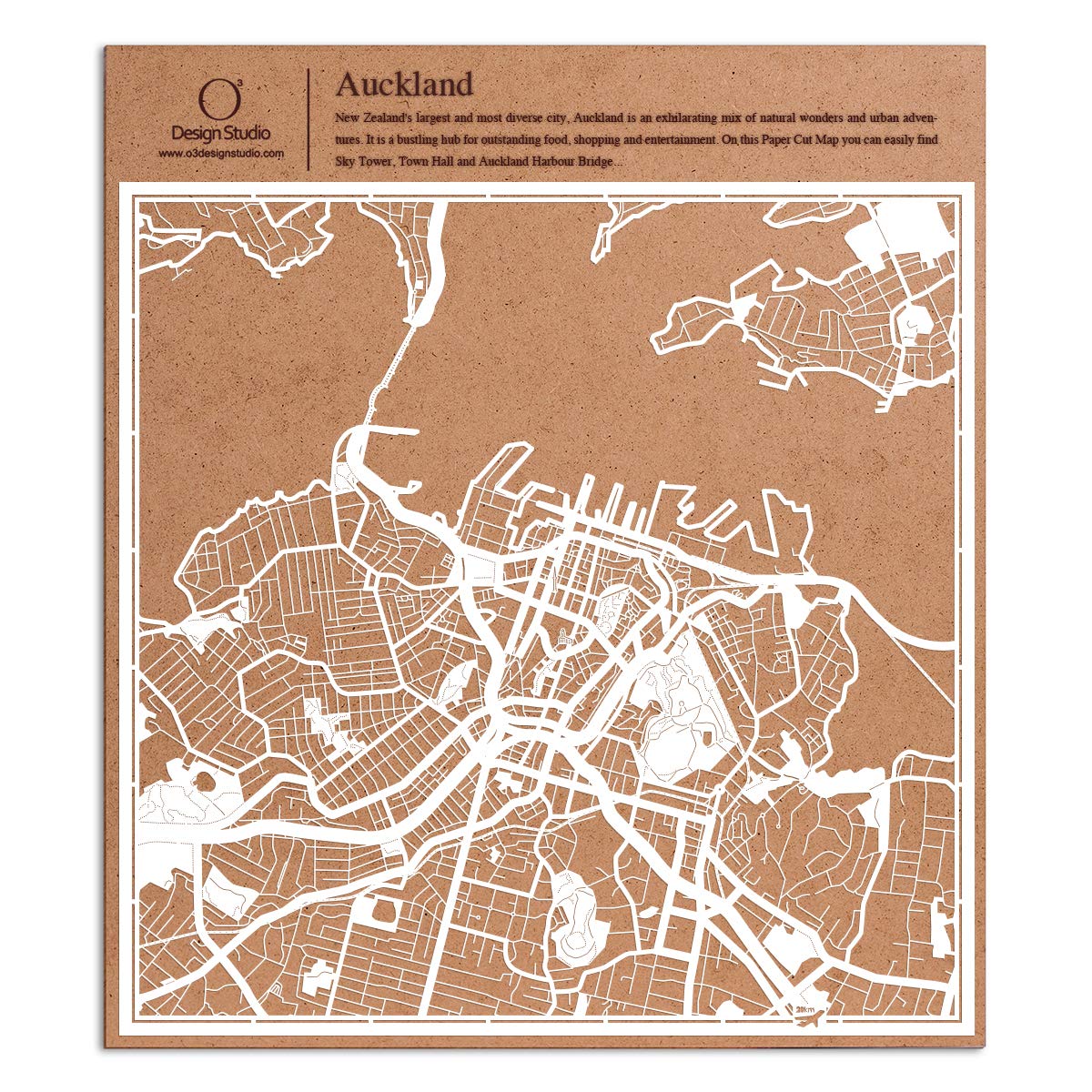 Auckland Paper Cut Map White 12x12 inches Paper Art