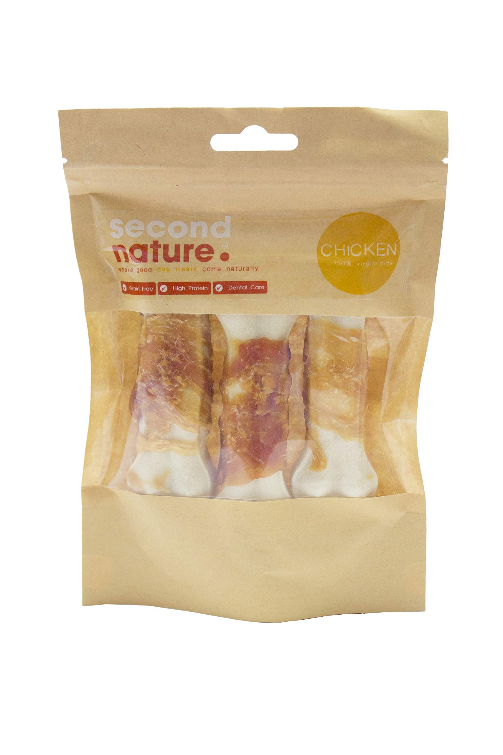 Second Nature Premium, , Dog Treats 4" Whitehide Pressed Bone Wrapped in Chicken 6x3pk