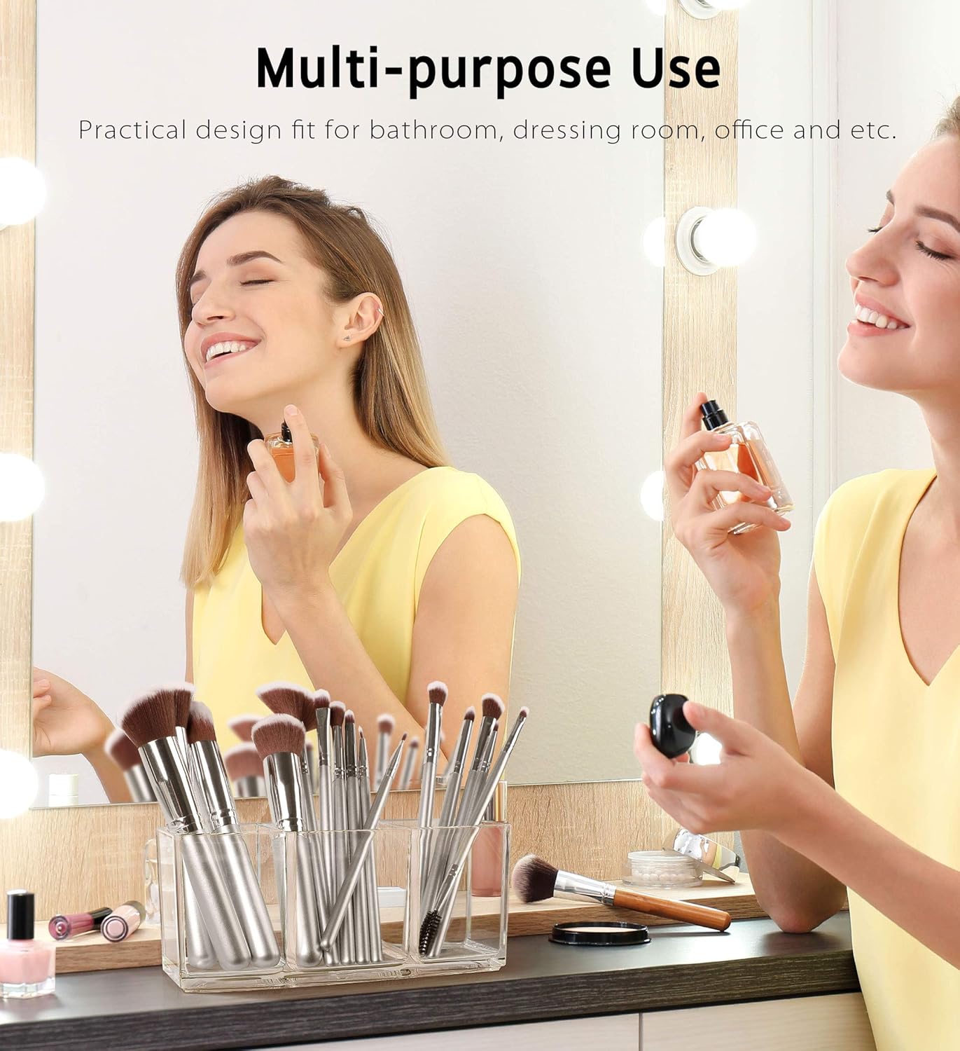 Syntus Makeup Brush Holder Organizer, Acrylic 3 Slot Large Capacity Cosmetic Brushes Storage Box, Clear: Beauty