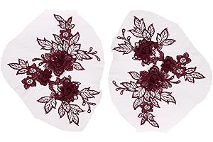 uxcell 2 Pcs Flower Lace Appliques 3D Embroidery Lace Patch Sewing Addition Embellishments for Wedding Bridal Dress Clothes DIY Crafts Accessories Decoration, Burgundy (20cm)