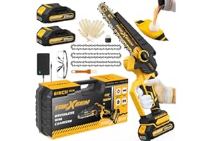 TREXEEN Mini Chainsaw, 6-Inch Electric Chainsaw Cordless, Upgraded 900W Brushless Portable Handheld Small Chain Saw with Auto Chain Regulator & Auto Oiler for Wood Cutting/TreeTrimming/Courtyard Garden