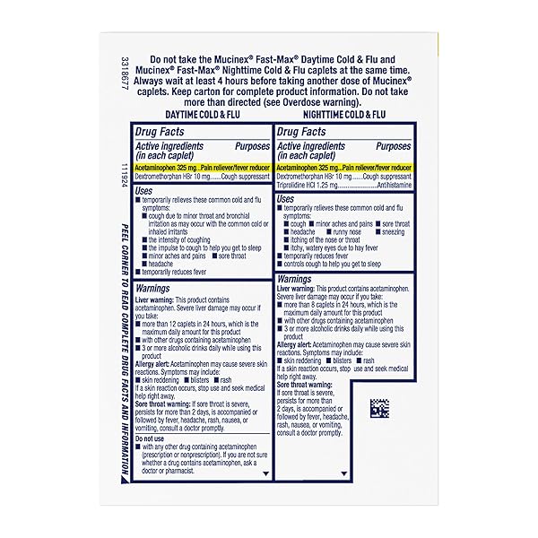 MUCINEX FAST-MAX MAXIMUM STRENGTH DAY & NIGHT COLD AND FLU MEDICINE FOR ADULTS, POWERFUL OVER-THE-COUNTER MEDICATION FOR COLD & FLU SYMPTOMS, FAST RELEASE CAPLETS, 40 COUNT