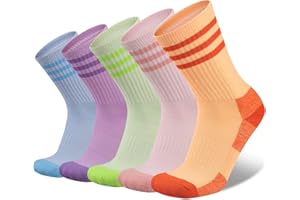 COOPLUS Womens Athletic Crew Socks 5 Pairs Outdoor Recreation Socks Performance Wicking Cushion Mid-Calf Socks