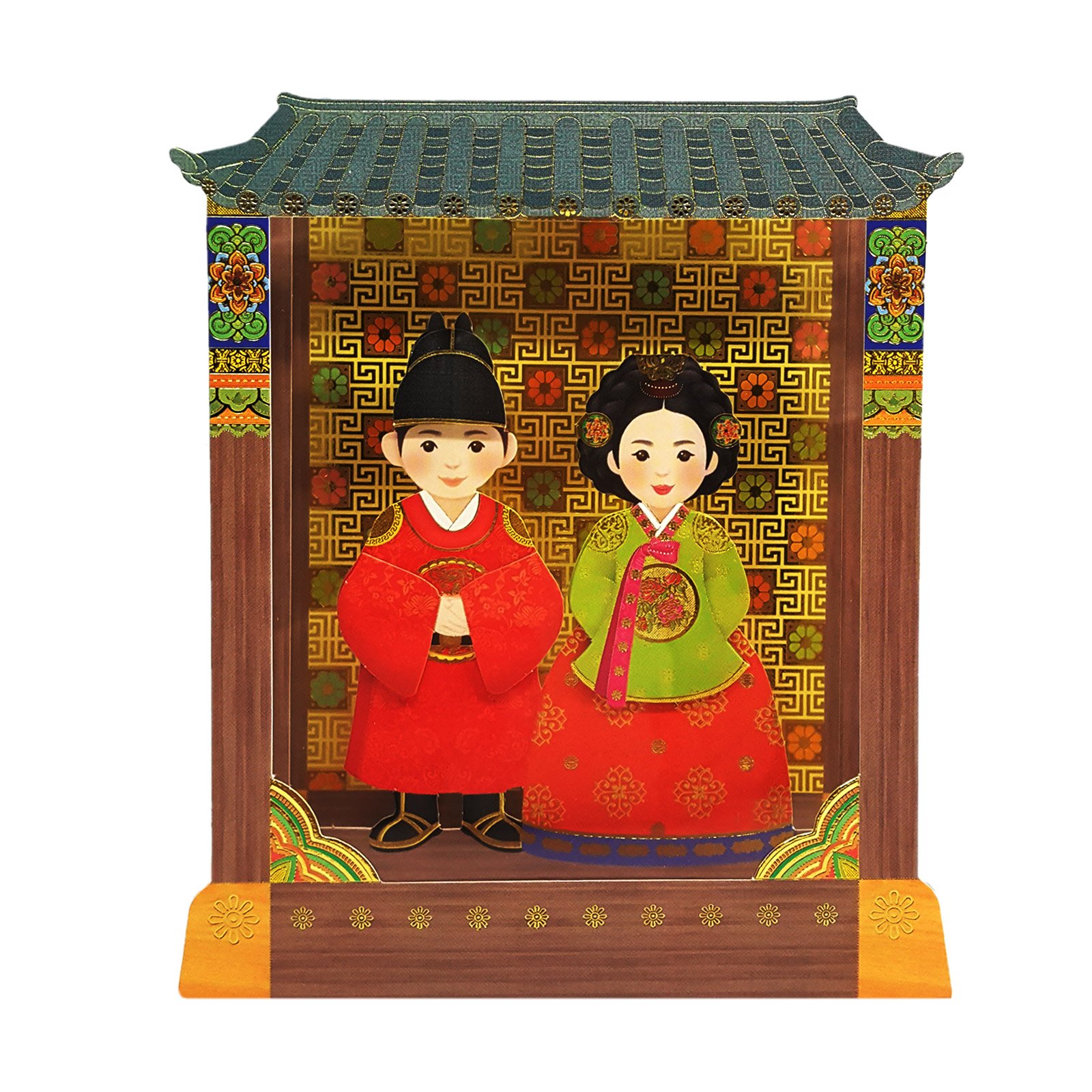 YG Card Korean Clothes King N Queen Hanbok Card Hand Made 3D Stand Up Greeting Cards Envelope Included Multicolored