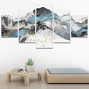 SIGNWIN 5 Panel Canvas Wall Art Abstract Mountain...
