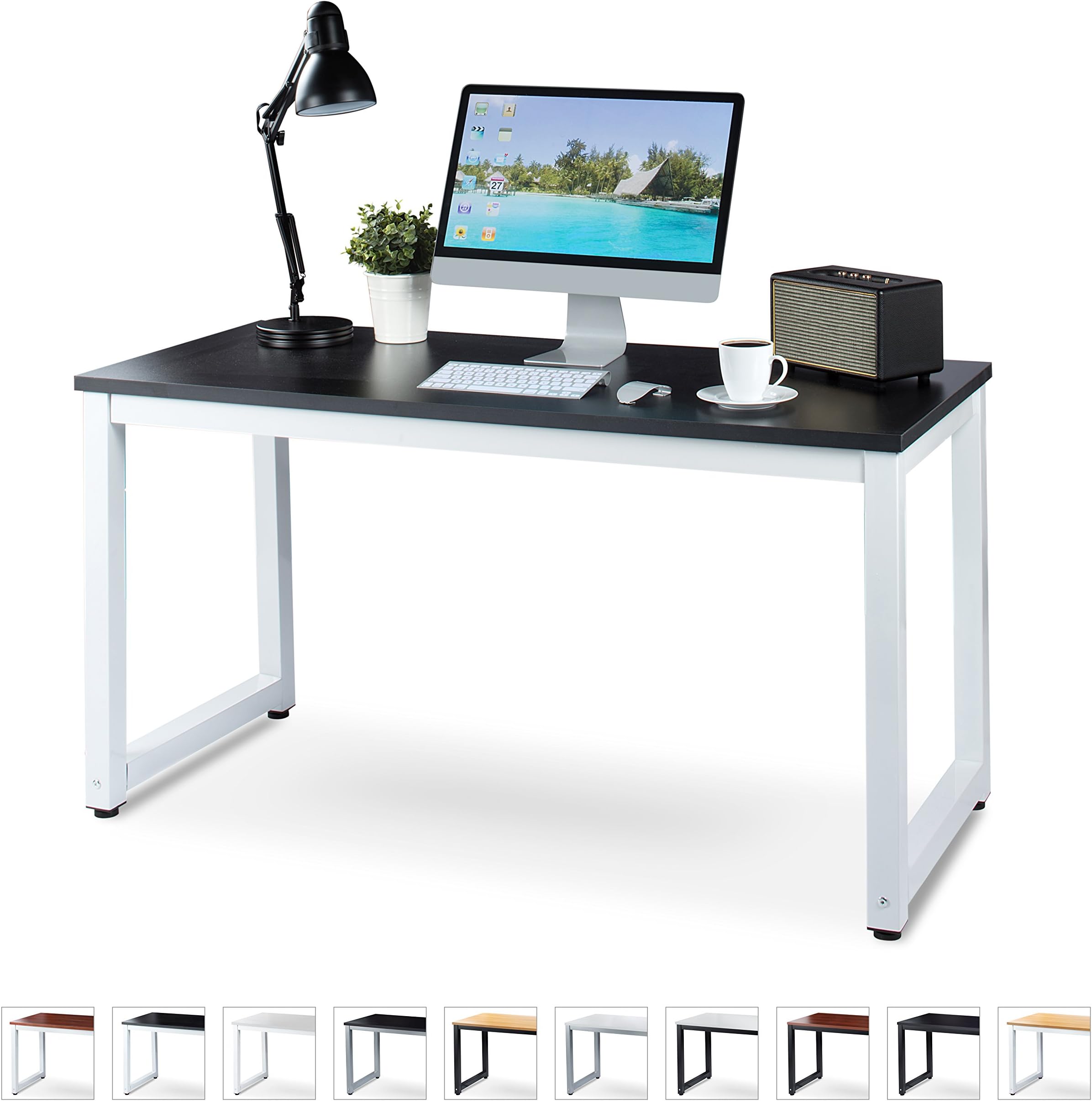Office Computer Desk - 55” x 23” Black Laminated Wooden Particleboard Table and White Powder Coated Steel Frame - Work or Home - Easy Assembly - Tools and Instructions Included - by Luxxetta