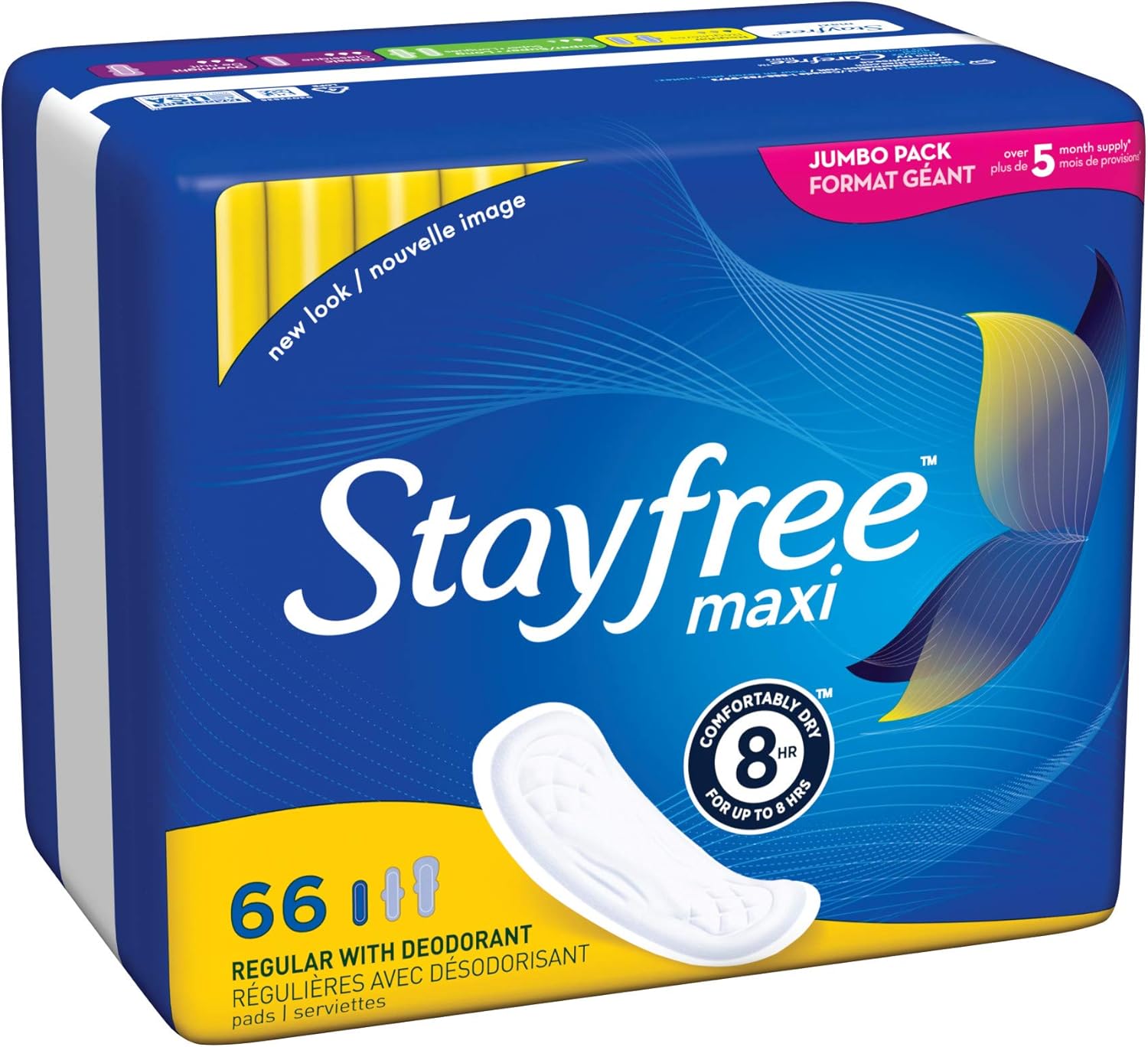 Stayfree Maxi Regular Pads For Women, Wingless, Reliable Protection and Absorbency of Feminine Periods, Scented, 66 count: Health & Personal Care