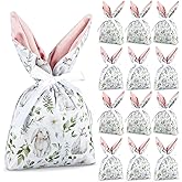 Ferrochef 12 Pcs Bunny Birthday Decoration Easter Bunny Gift Bags Reusable Velvet Goodie Rabbit Drawstring Treat Bags Cute Candy Basket for Easter Birthday Egg Hunt Baby Shower Garden Tea Party Supply