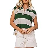 Bell Princess Women's Striped Sweatshirts Sleeveless Knit Polo Shirt Button Front Vest Lapel Pullover Tops