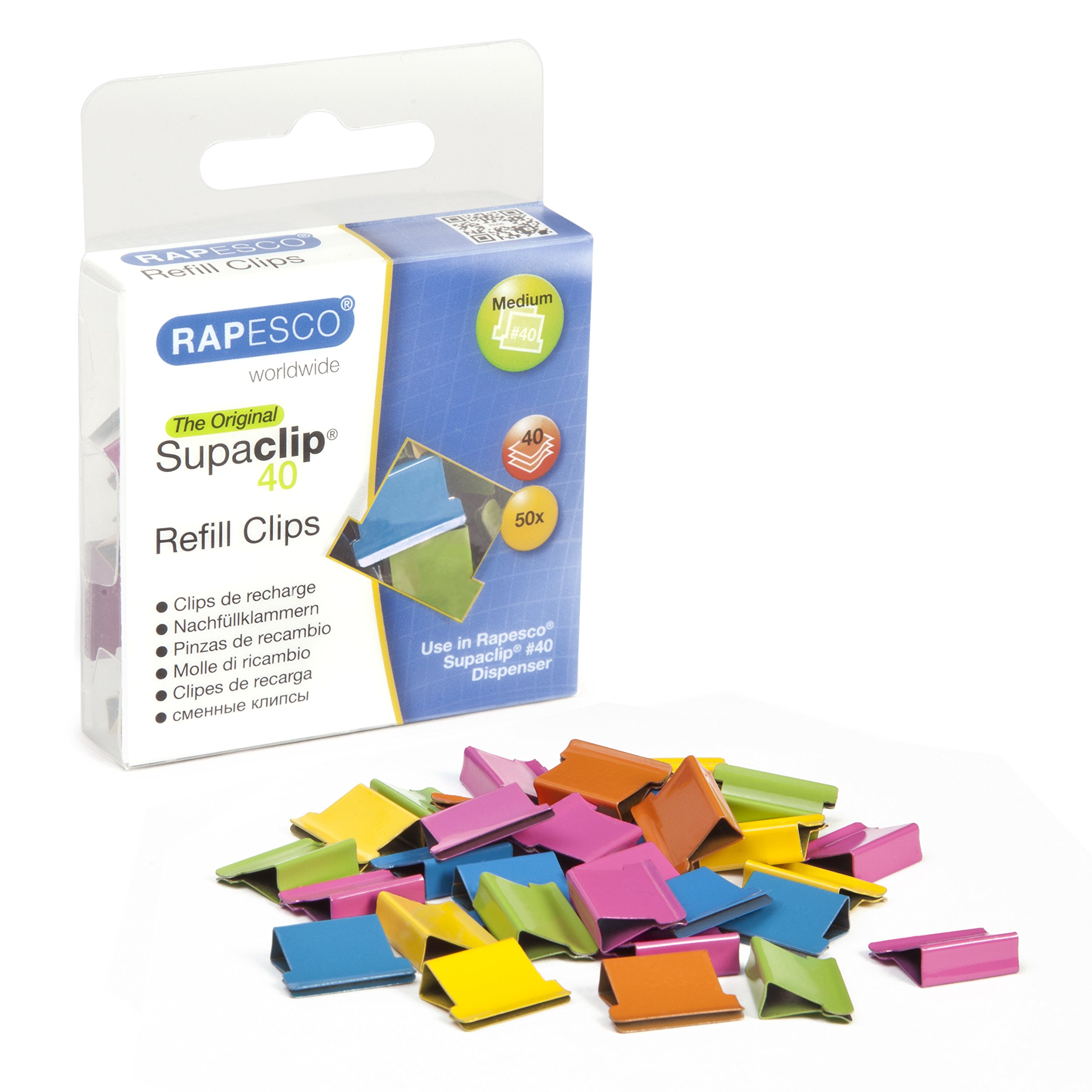 Rapesco RC4050MC Supaclip 40 Refill Clips, Assorted Colours, Pack of 50