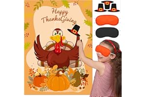 HIPARTY Upgraded, Funny Thanksgiving Games, Fall Festival Games, for Kids, Pin The Hat on The Turkey, Classic Design, with Premium Poster, Reusable Stickers, Eye Mask, Ideal Friendsgiving Party Decorations