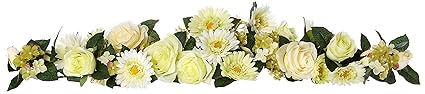 National Tree 33 Inch Floral Swag with Ivory Roses, Gerberas and Hydrangea Flowers (RAS-550502GR-1)