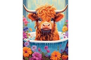Meothan 5D Cow Diamond Painting Kits for Adults Beginners Flower Diamond Art Kits for Adults DIY Round Full Diamond Gem Art Suitable for Home Wall Decor Gifts (11.8x15.7in)