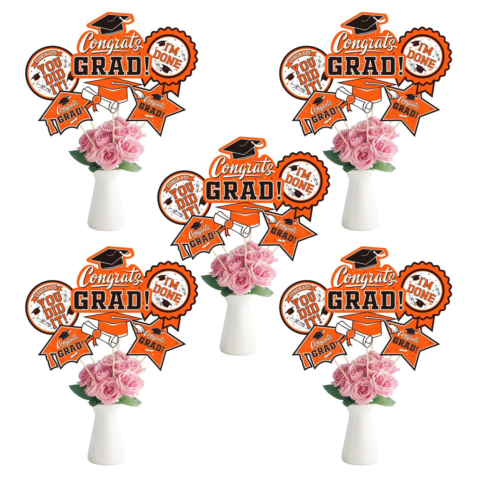 Photo 1 of 30PCS Graduation Party Decorations Congrats Grad Table Centerpiece?Graduation Table Decorations?Congratulate Graduation Centerpiece Sticks Table Toppers for Graduation Party(Orange?