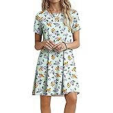 Women's Casual Short Sleeve Crew Neck T Shirt Dress Loose Floral Summer Dresses