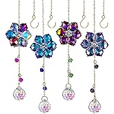 HDCRYSTALGIFTS 4pcs Crystal Flower Suncatchers for Window Hanging Christmas Tree Ornaments, Rainbow Maker Crystal Sun Catchers Indoor Window Outdoor Patio Garden Decor Gifts (1.7 * 10inch,Multicolor)