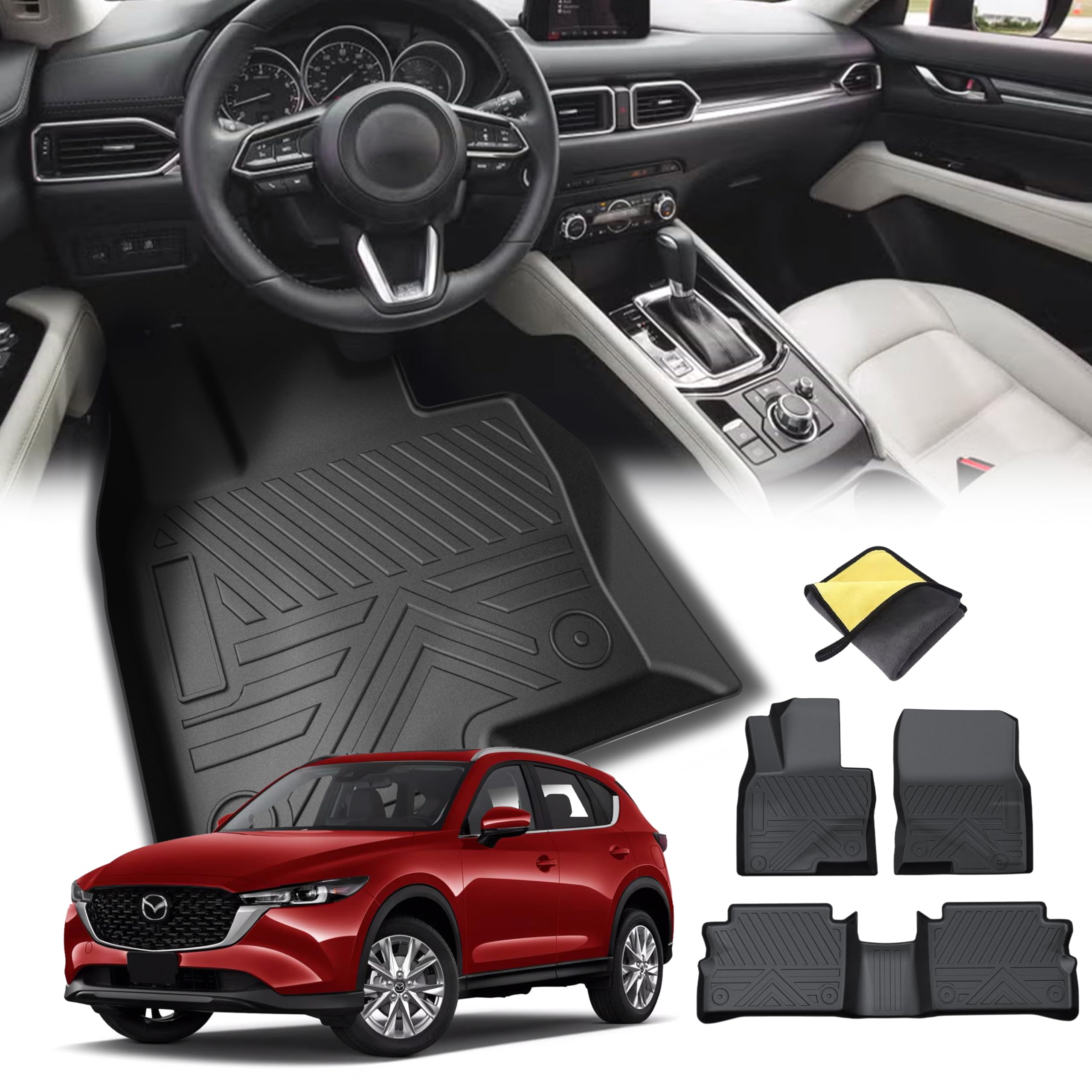 Photo 1 of SSESS Car Floor Mats for Mazda CX-5 2017-2025 Accessories,TPE All Weather Protection Floor Mats,Custom Fit 1st&2nd Row Car Floor Liners Set,Heavy Duty Accessories,Black