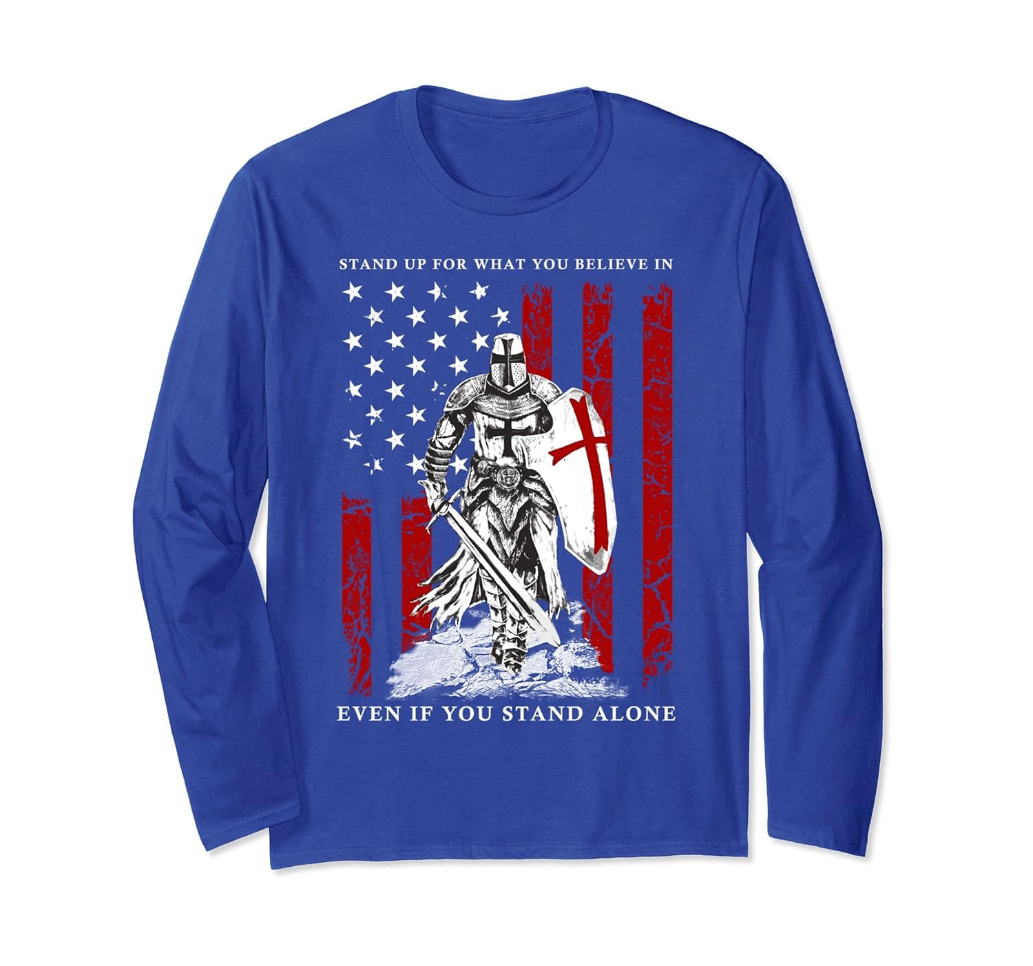 Knight Templar American Flag Long Sleeve T-Shirt-anz