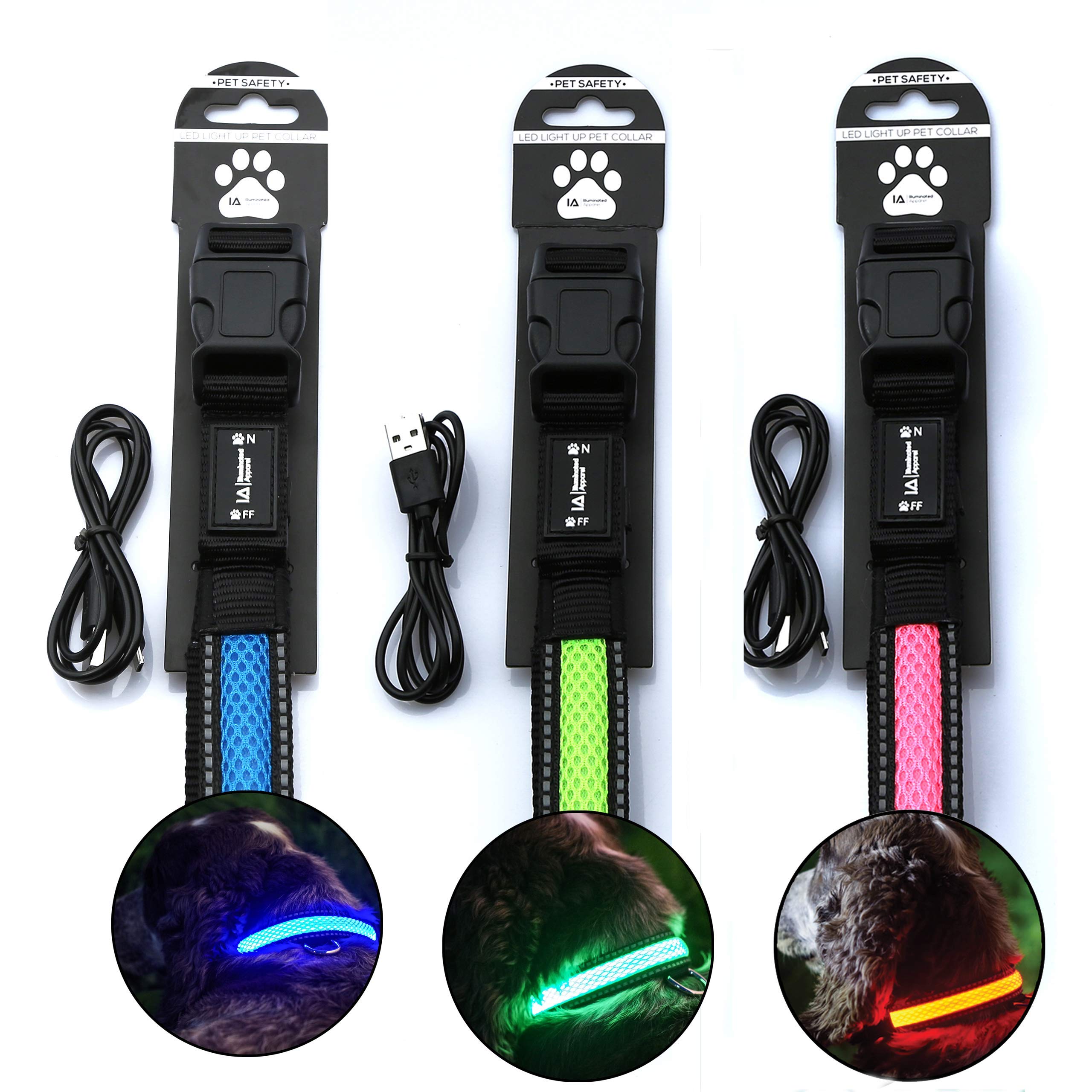 Rechargeable LED Light Up Dog Pet Collar (Pink, M/L (41-51cm))