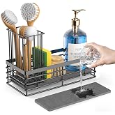 Yofidra Sponge Holder for Kitchen Sink, Sink Caddy with Stone Drying Mat | Kitchen Countertop Organizers with Flexible Brush Holder, Rustproof 304 Stainless Steel (Black, 9.29&Prime; L)