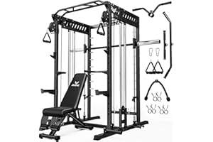 JELENS M21 Smith Machine, Multi-Function Power Cage with Dual Pulley Cable Crossover System, 2000LBS All-in-One Squat Rack with Smith Bar and Attachments for Home Gym Strength Training