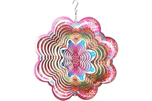 FONMY Wind Spinner 3D Stainless Steel Christmas Decoration Room Decor Indoor/Outdoor Garden Decoration Hanging Ornaments Kinetic Yard Art Decorations 12 inches Pink Flower Mandala Wind Spinners
