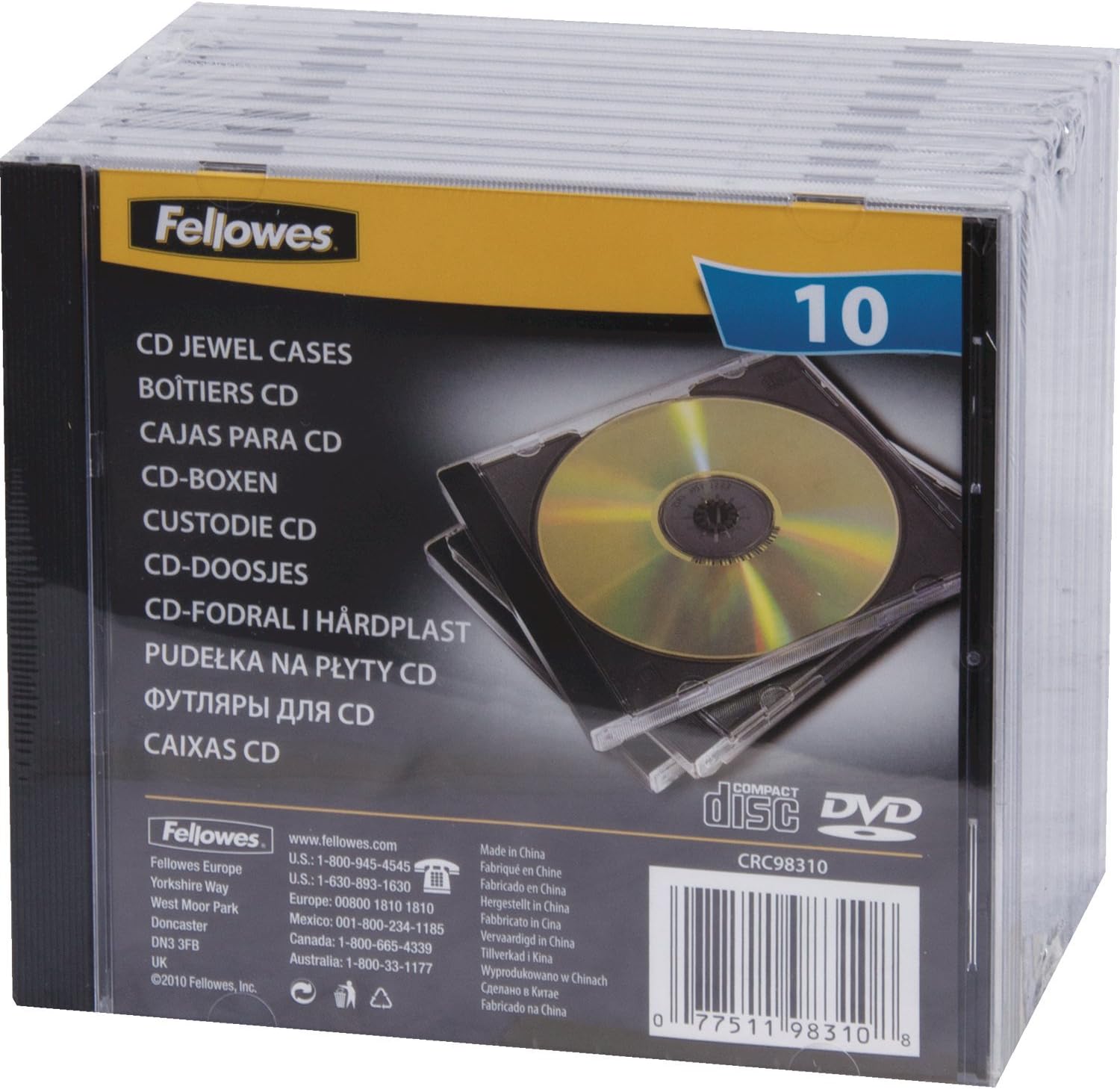 Fellowes, CD JEWEL Funda (Negro, Transparente), Pack of 10: Amazon ...