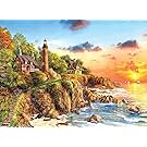 Sunset at Craggy Point - Lighthouse Beach Scene Puzzle - 1000 Piece Jigsaw Puzzle by SunsOut