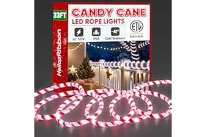 HELIOSRIBBON 33FT Candy Cane Rope Lights, Christmas Led Rope Light Outdoor ETL Listed, Waterproof Tube Lighting Connectable and Cuttable, for Festival Porch Railing Pillar Garden Fence Xmas Tree, Red and White