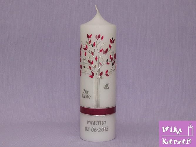 Taufkerze Kommunionkerze Lebensbaum Mädchen mit Name und Datum 25x7cm Taufe Kerze