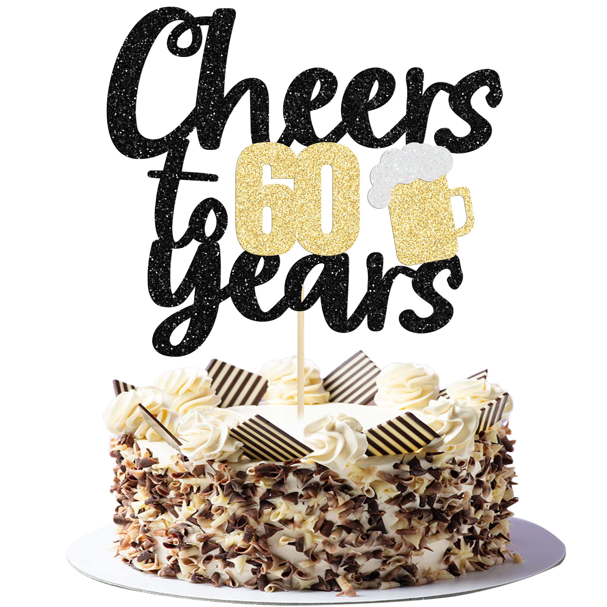 Gyufise 1Pc Cheers to 60 Years Cake Topper Happy 60th Cake Decoration for 60th Birthday Party Wedding Anniversary Party Decoration Supplies